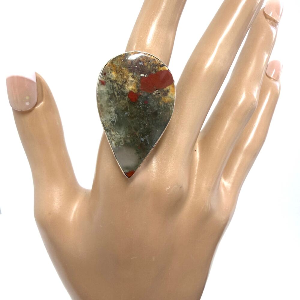 Handmade Natural Bloodstone Ring Silver Plated Genuine Gemstone Size 9.5